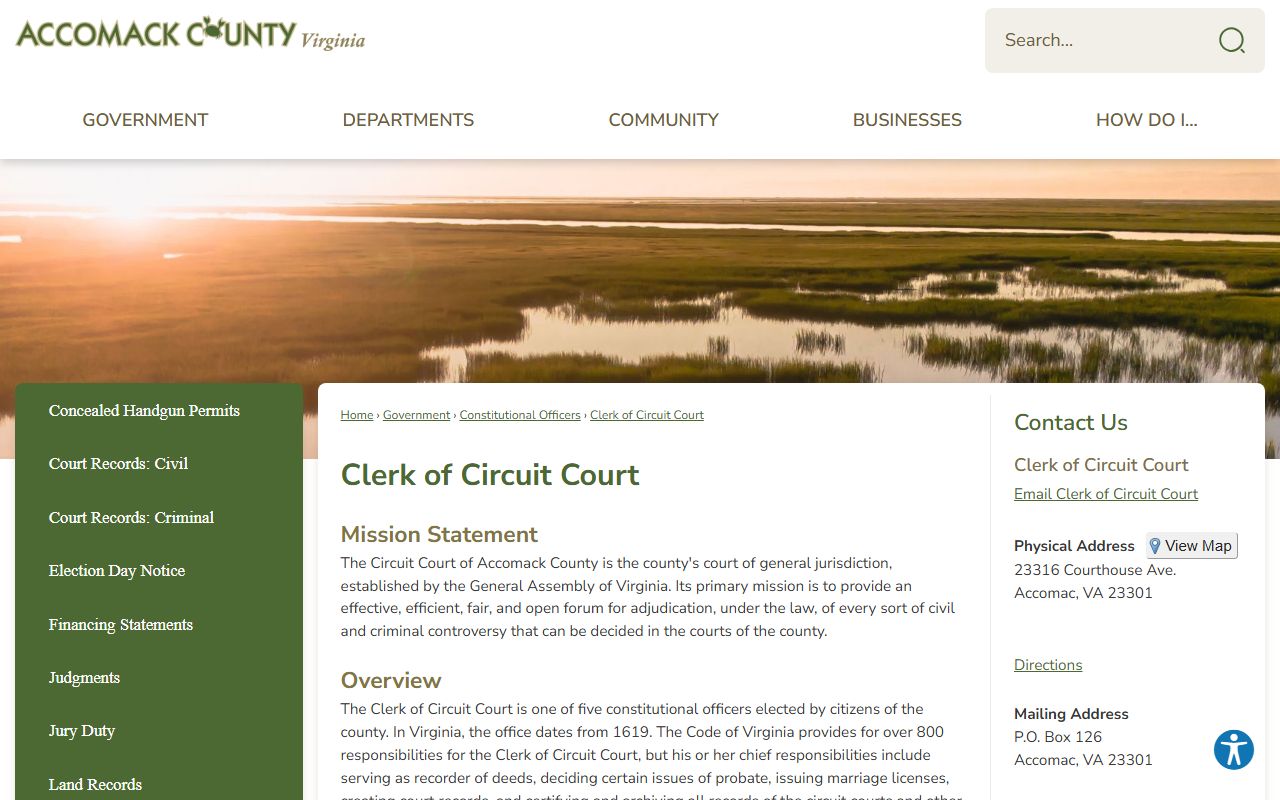 Accomack County court records after jail arrest clerk of circuit court page