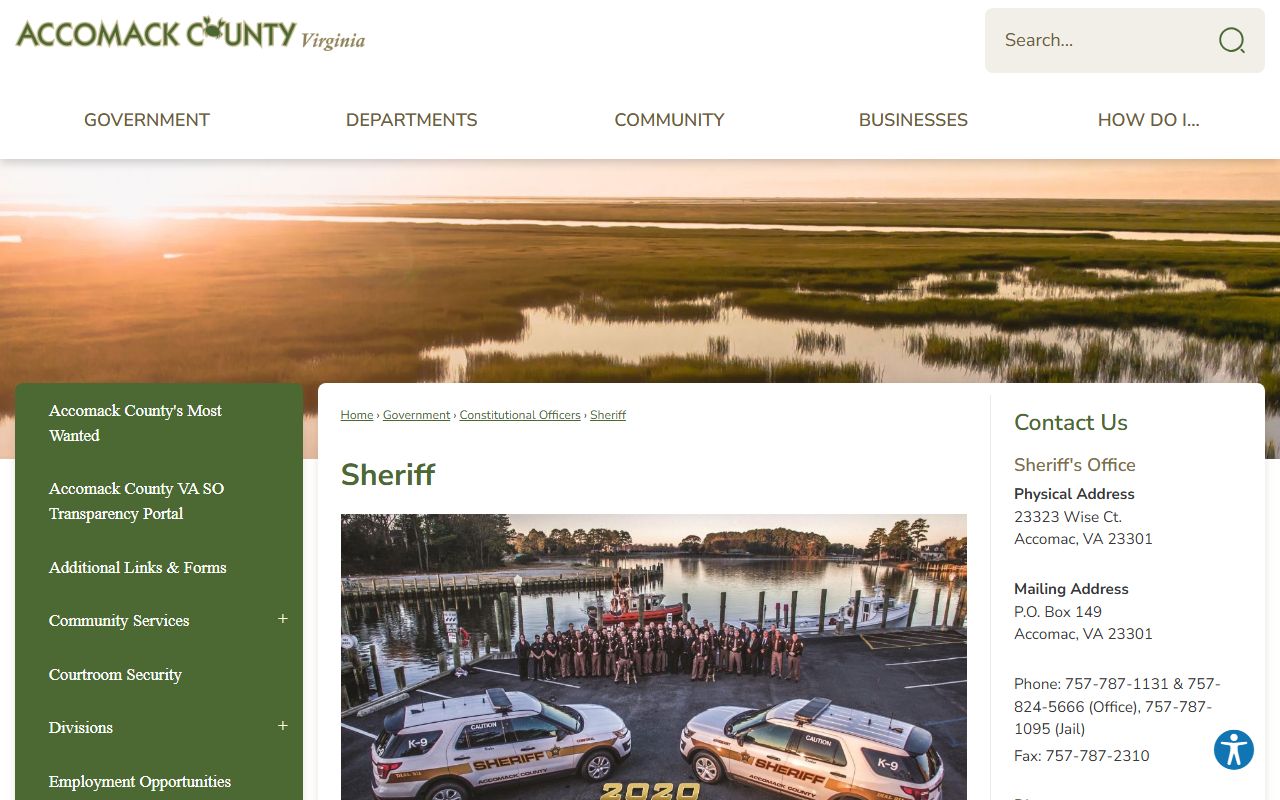 Accomack County sheriff inmate population contact page